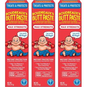 imageBoudreauxs Butt Paste Maximum Strength Diaper Rash Cream Ointment for Baby 14 oz FlipTop Jar4 Ounce Pack of 3