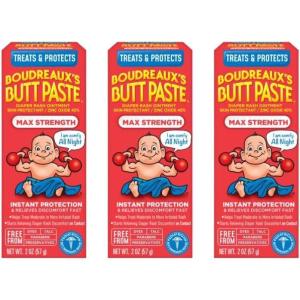 imageBoudreauxs Butt Paste Maximum Strength Diaper Rash Cream Ointment for Baby 2 oz Tube 3 Pack2 Ounce Pack of 3
