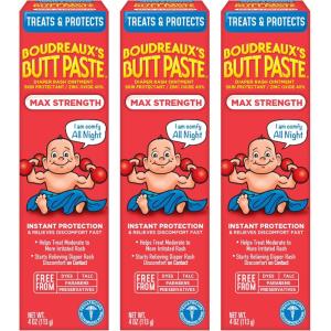imageBoudreauxs Butt Paste Maximum Strength Diaper Rash Cream Ointment for Baby 2 oz Tube 3 Pack4 Ounce Pack of 3